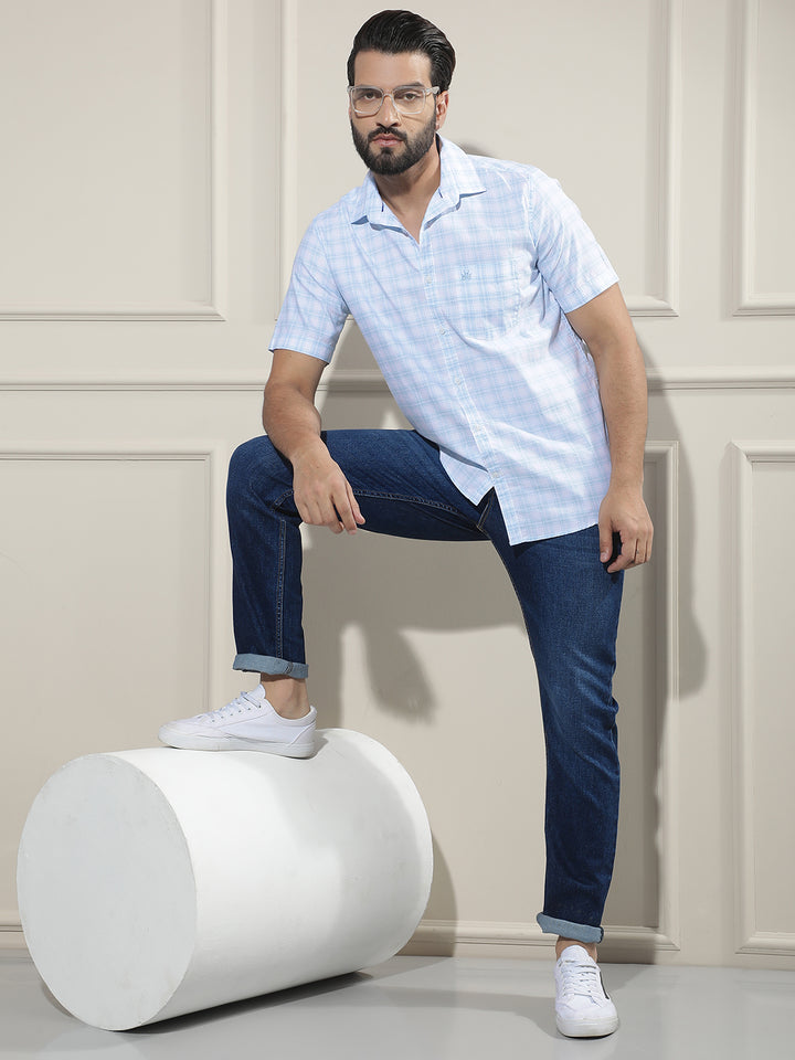 Blue Checked 100% Cotton Shirt