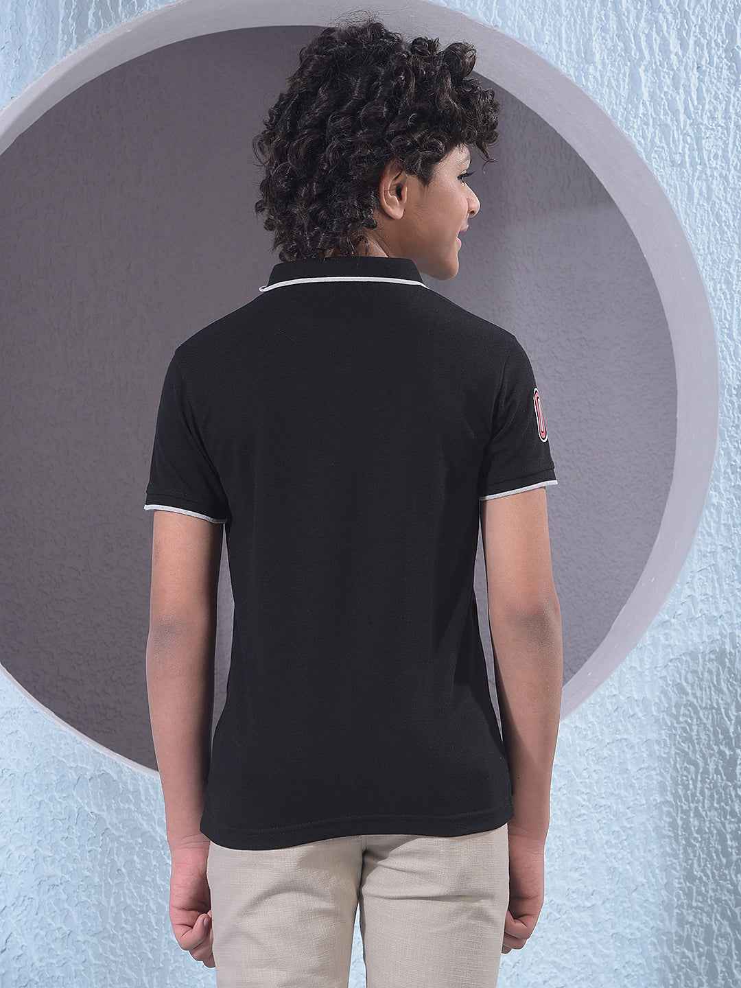 Black Typographic Print Polo Neck T-Shirt