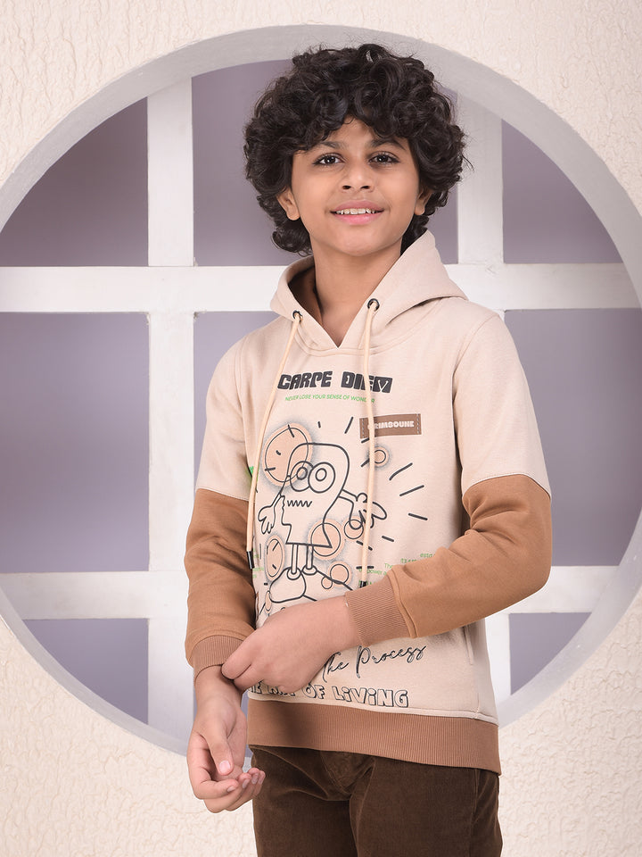 Beige Graphic Print Hooded Neck Sweatshirt