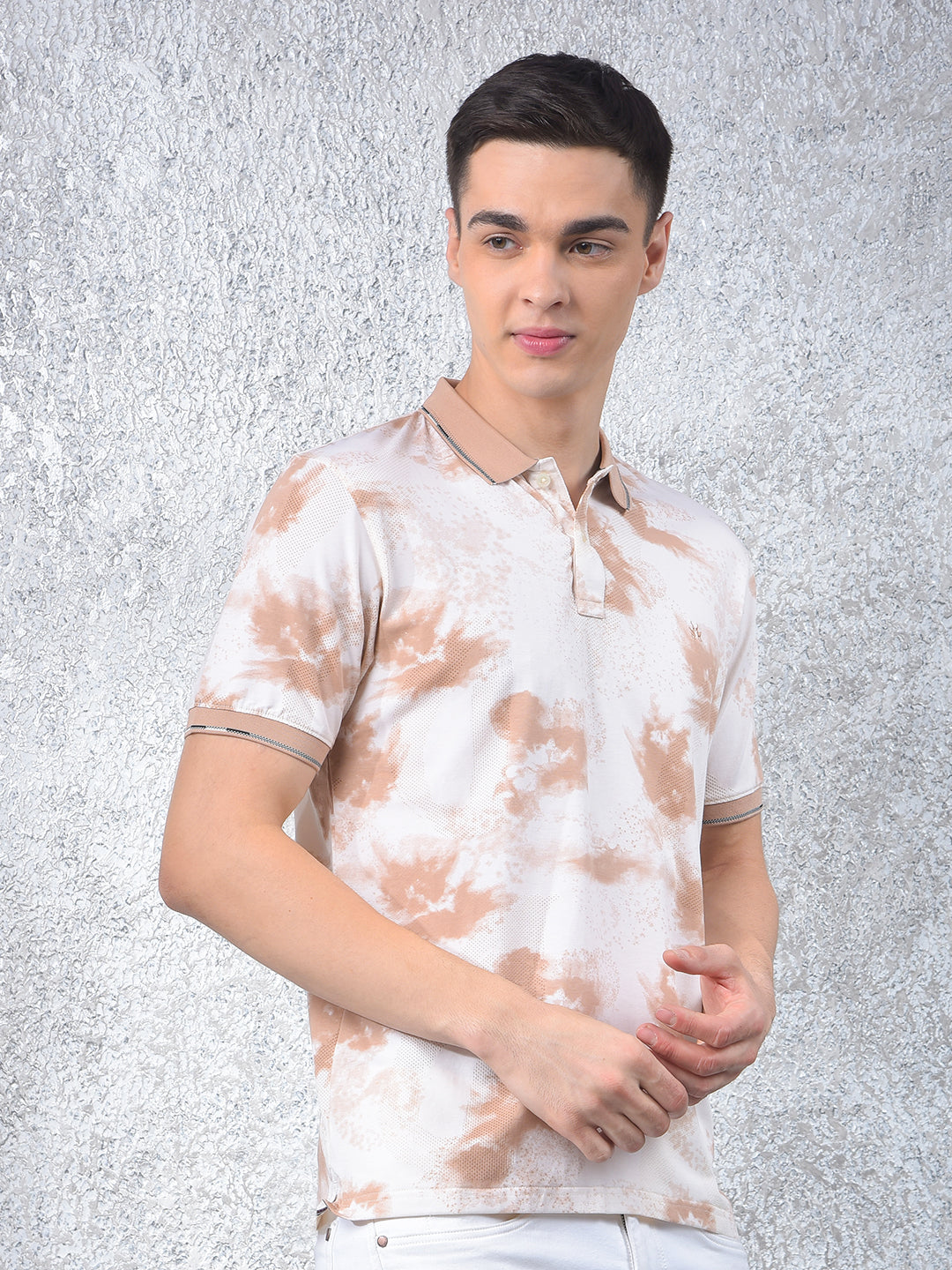 Brown Abstract Print Polo Neck T-Shirt