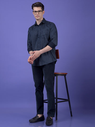 Navy Blue Vertical Stripes Shirt