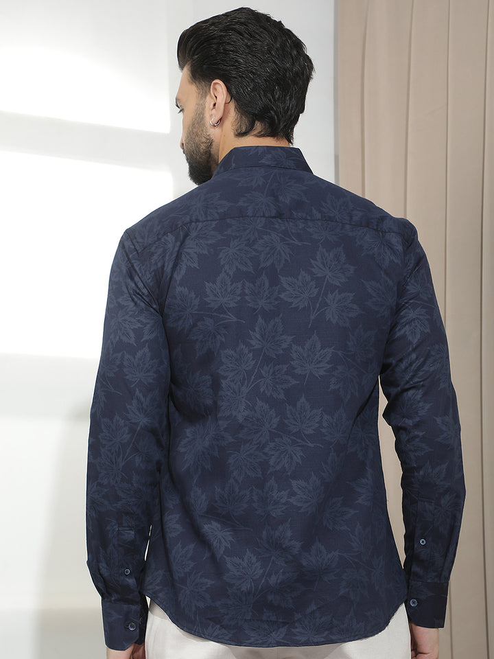 Navy Blue Floral Print Shirt