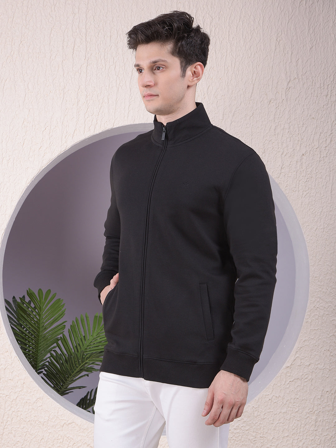 Solid Zip High Neck Jacket