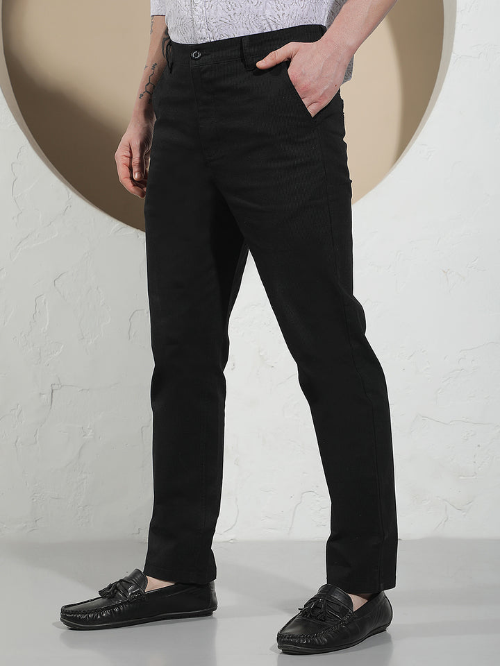 Black Vertical Stripes Chino Trousers