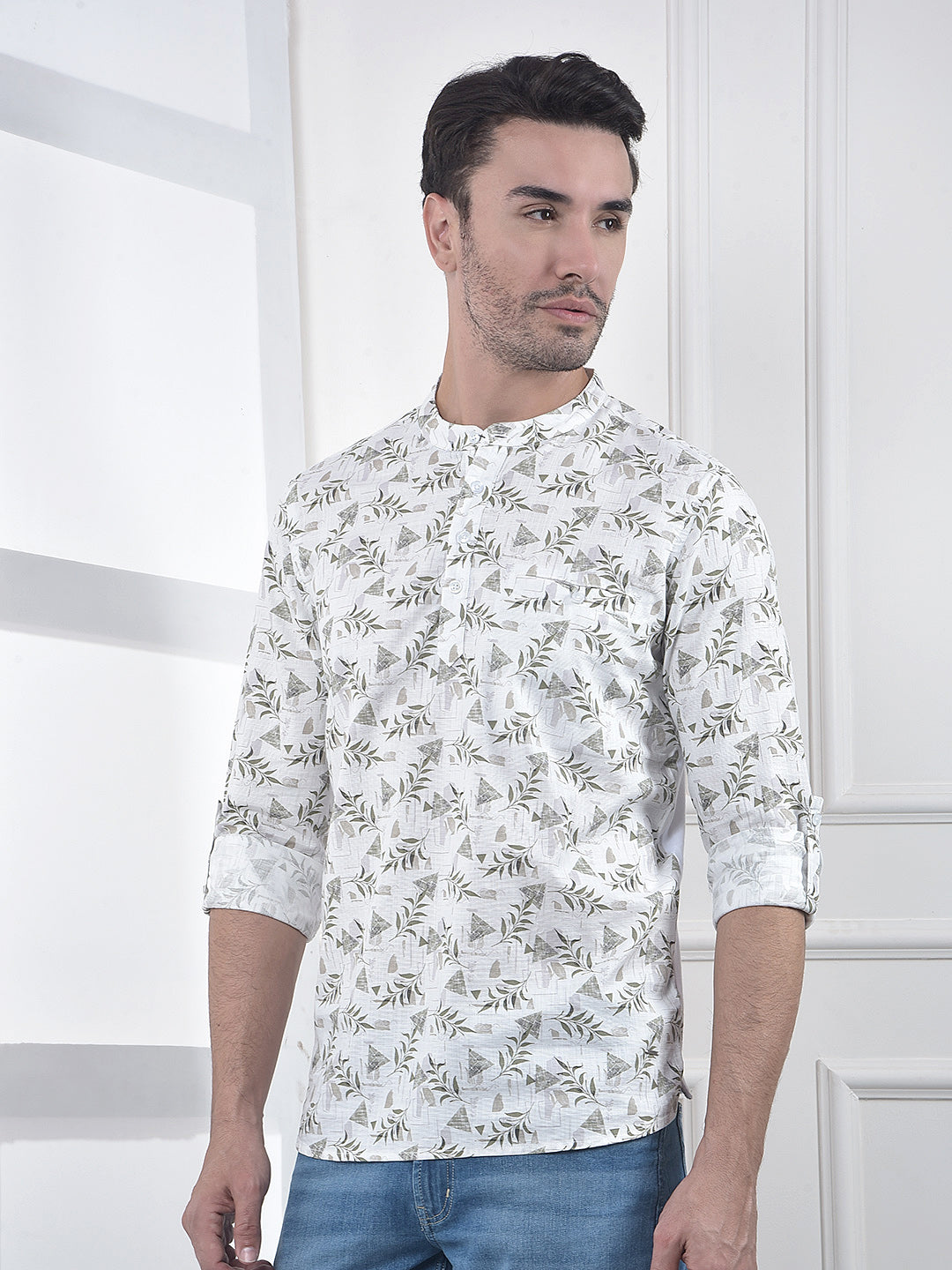 Off White Floral Print Kurta