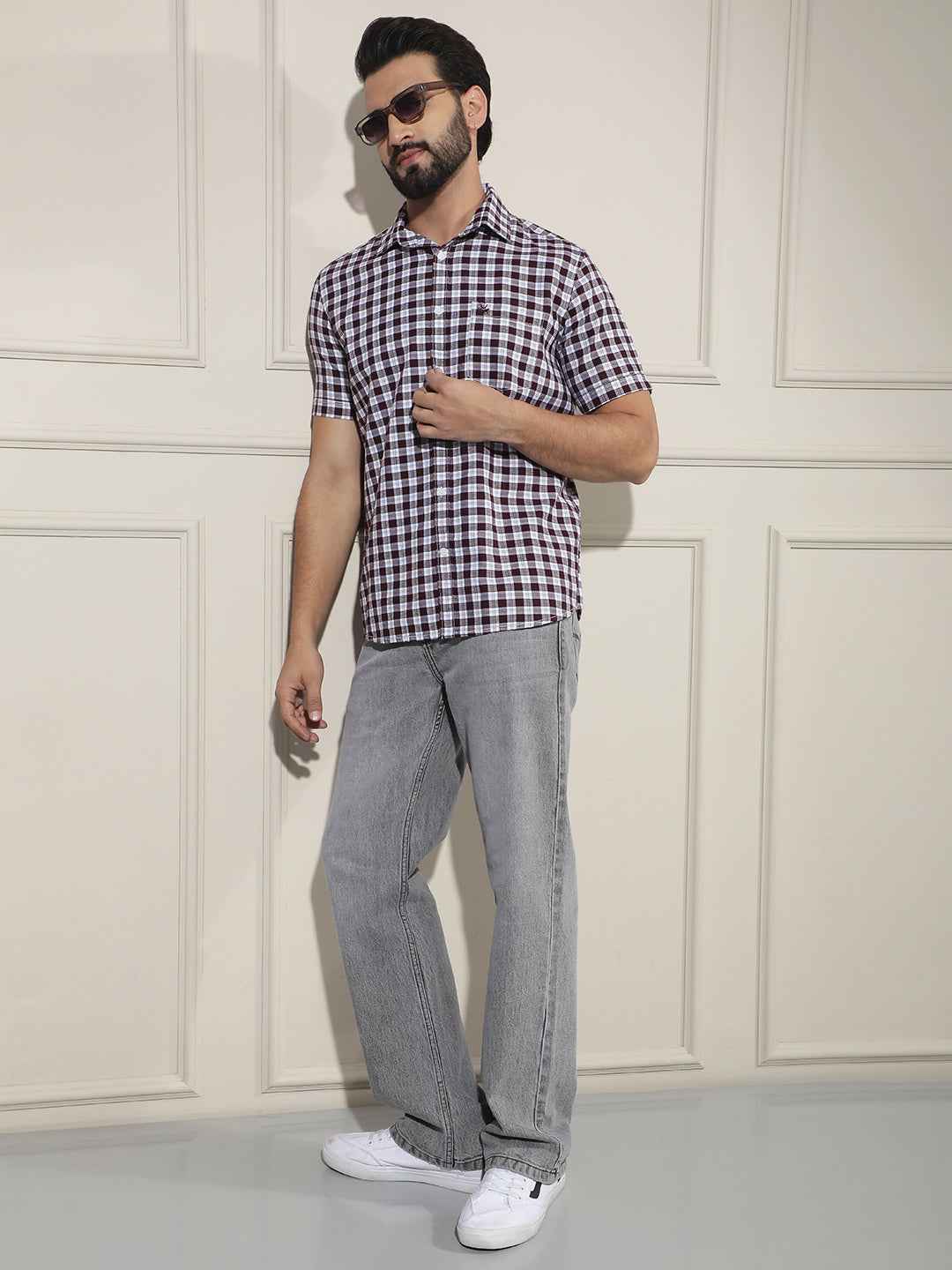 Wine Checked 100% Cotton Shirt