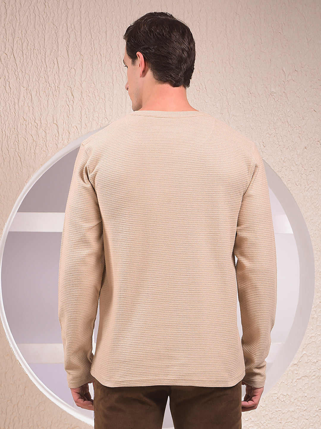Beige Textured Knit Sweatshirt