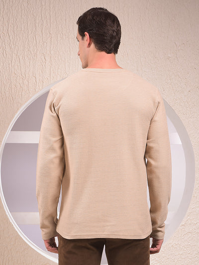 Beige Textured Knit Sweatshirt