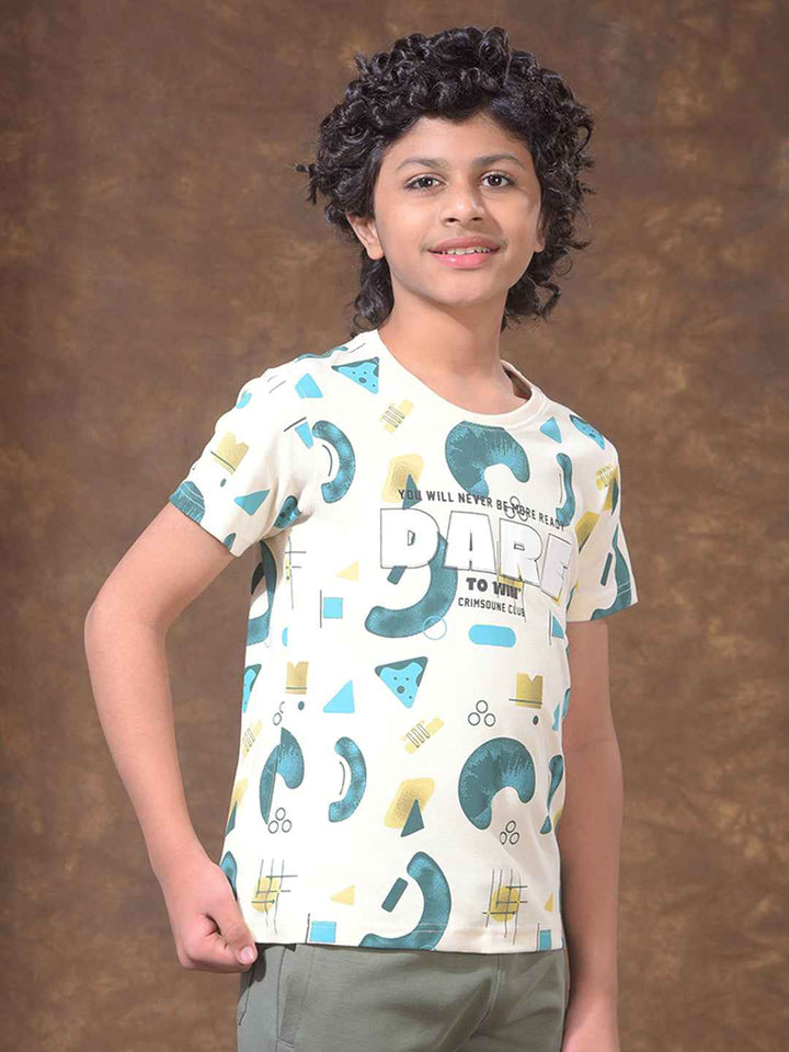 Cream Typographic Print T-Shirt