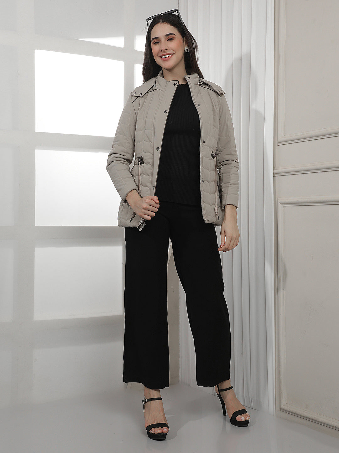 Beige Hooded Puffer Jacket