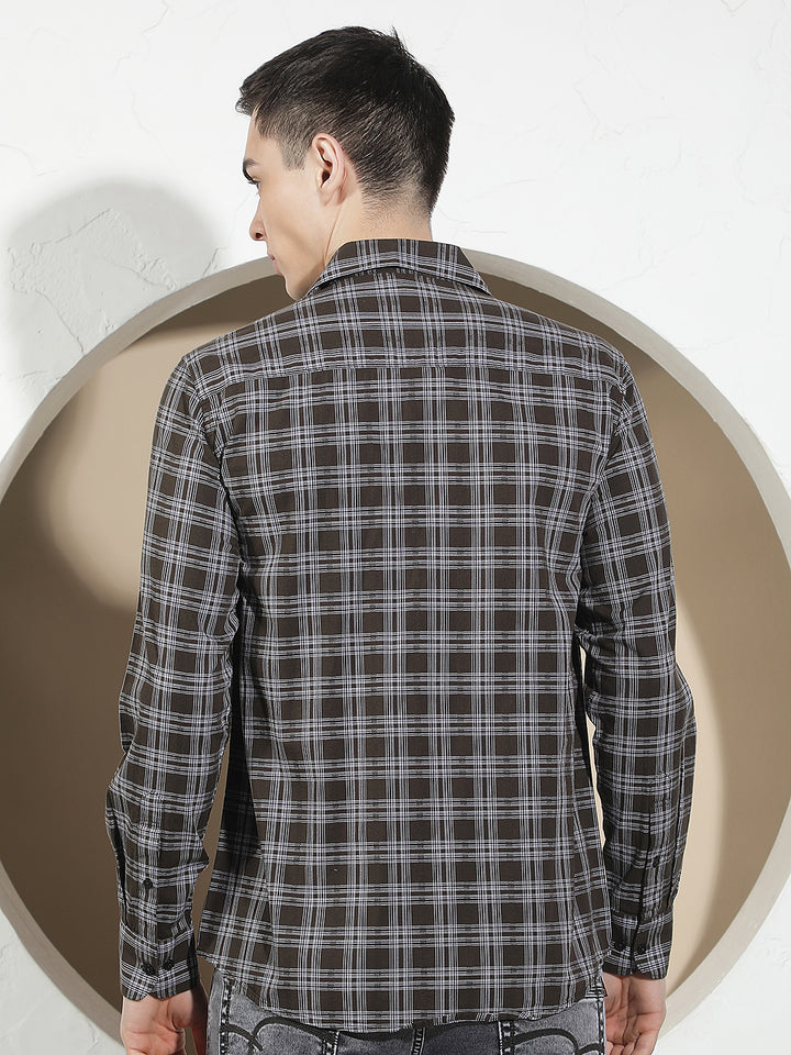 Brown 100% Cotton Checked Shirt