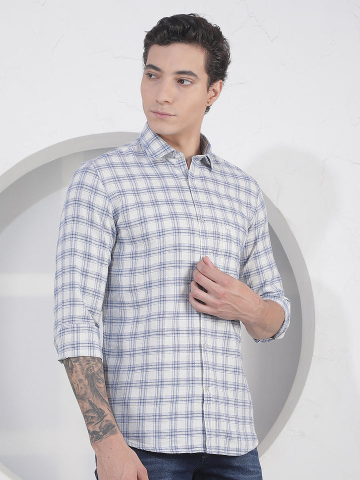 Teal Blue Checked Linen Shirt