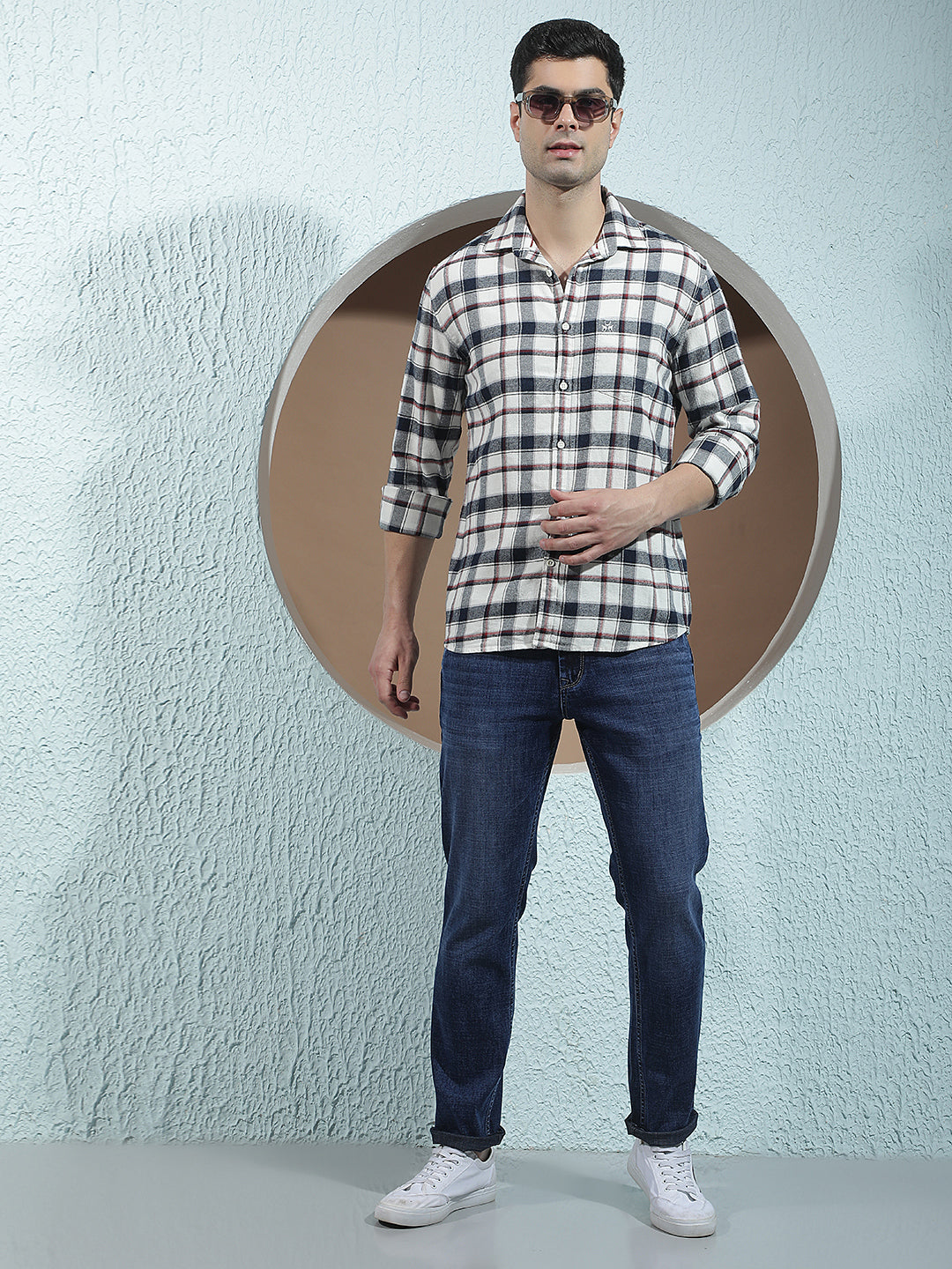 Navy Blue Checked 100% cotton Shirt