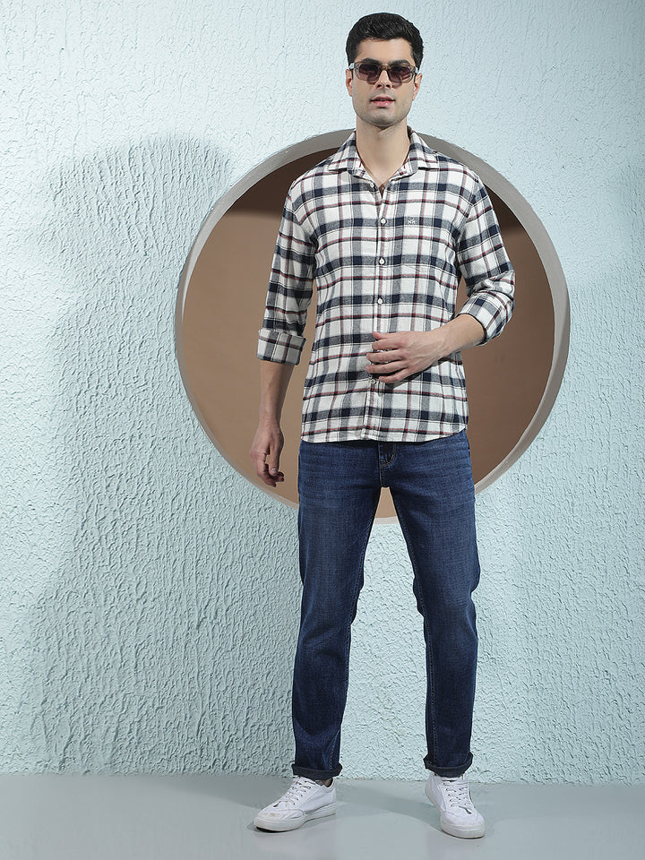 Navy Blue Checked 100% cotton Shirt