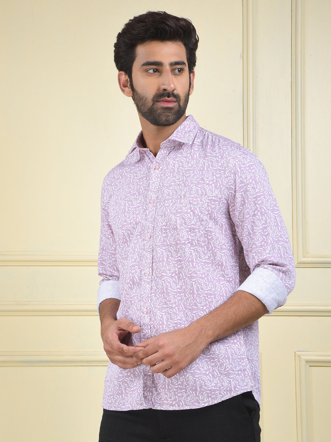Purple Floral Print 100% Cotton Shirt