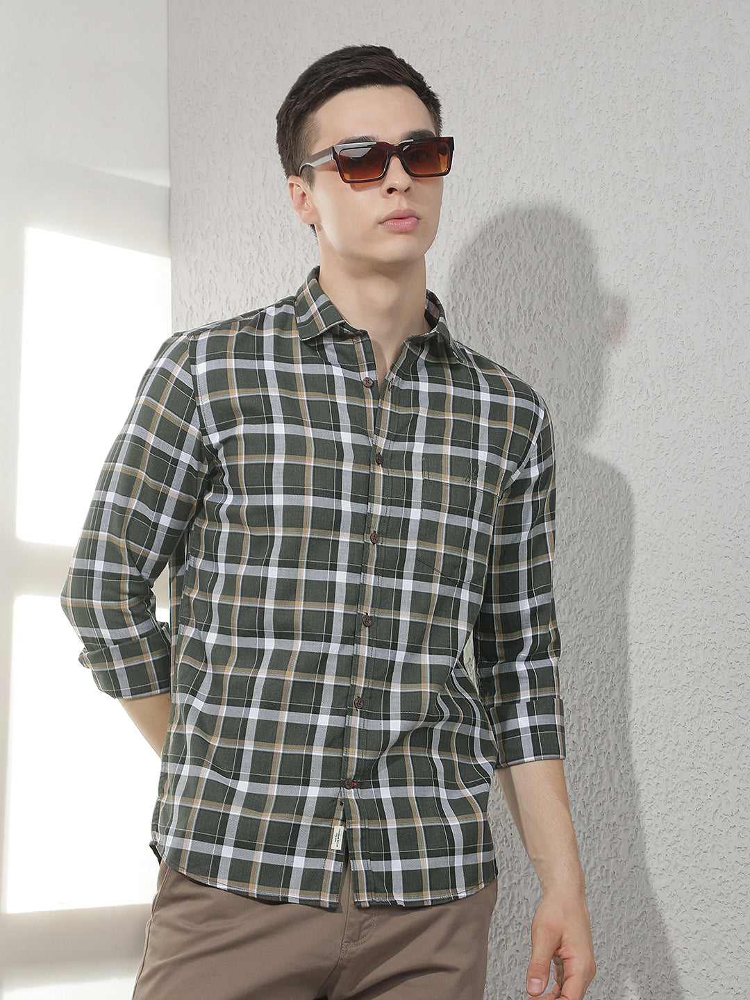 Green Checked Shirt-Men Shirts-Crimsoune Club