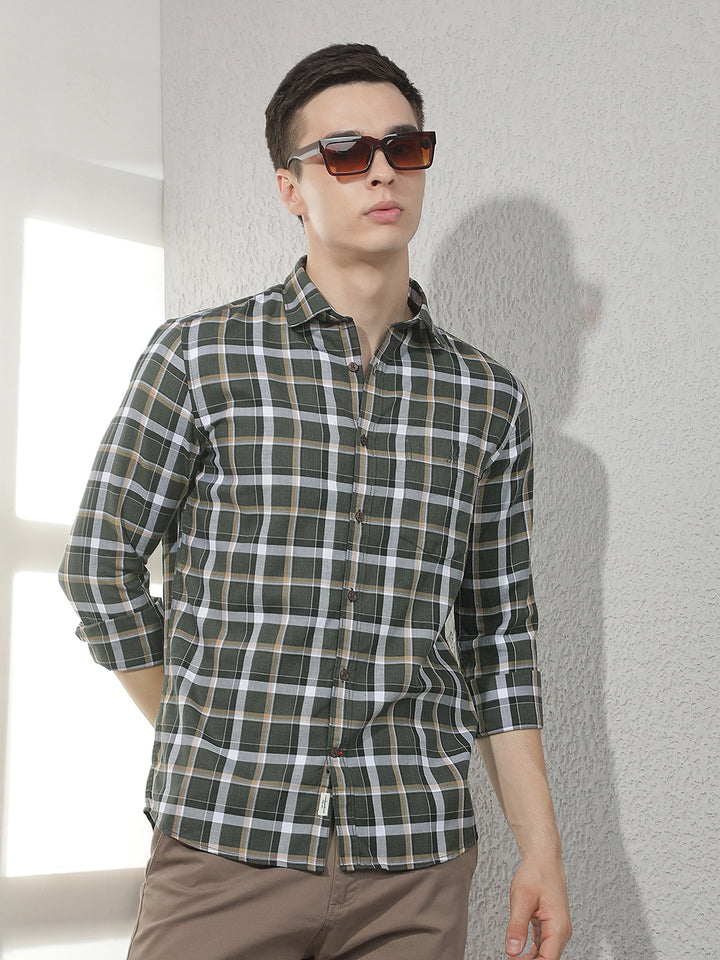 Green Checked Shirt-Men Shirts-Crimsoune Club