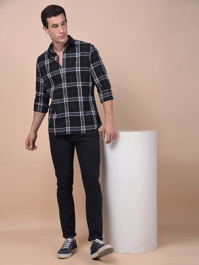 Navy Blue Checked 100% Cotton Shirt