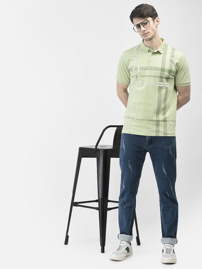 Green Printed Polo Neck T-Shirt