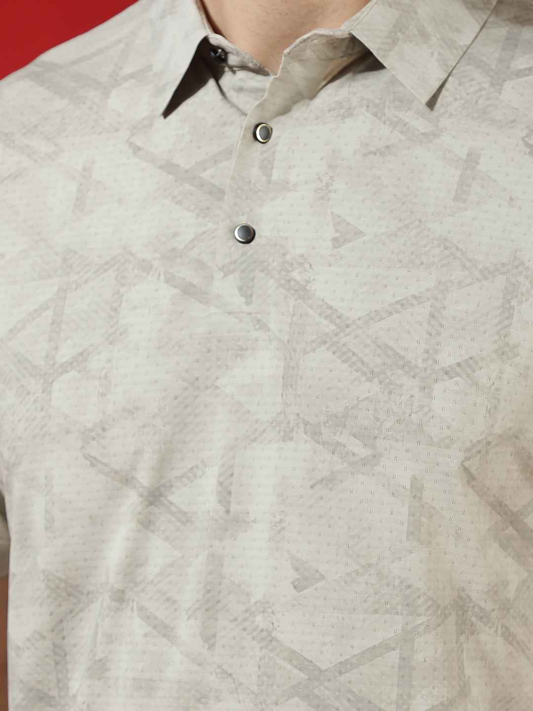 Beige Abstract Print Polo T-Shirt