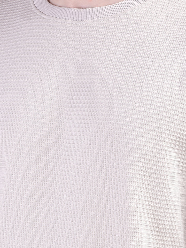 Textured Beige Casual Sweatshirt