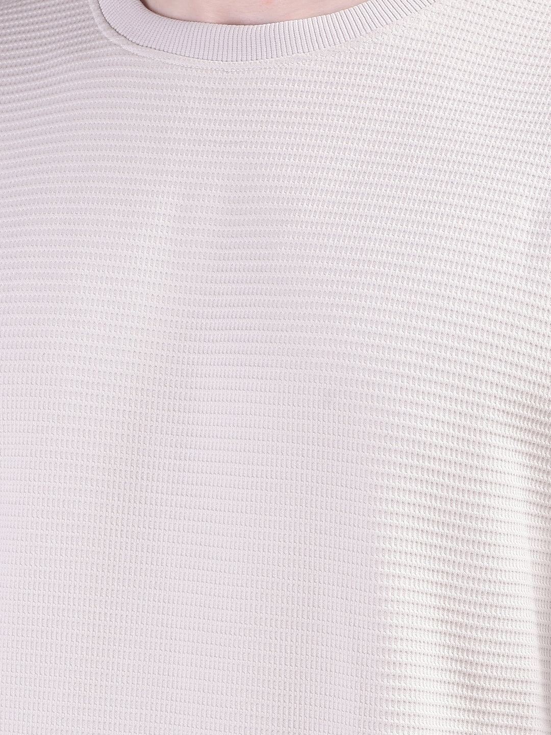 Textured Beige Casual Sweatshirt