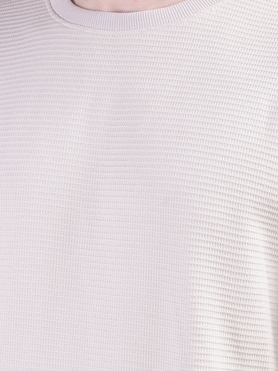 Textured Beige Casual Sweatshirt