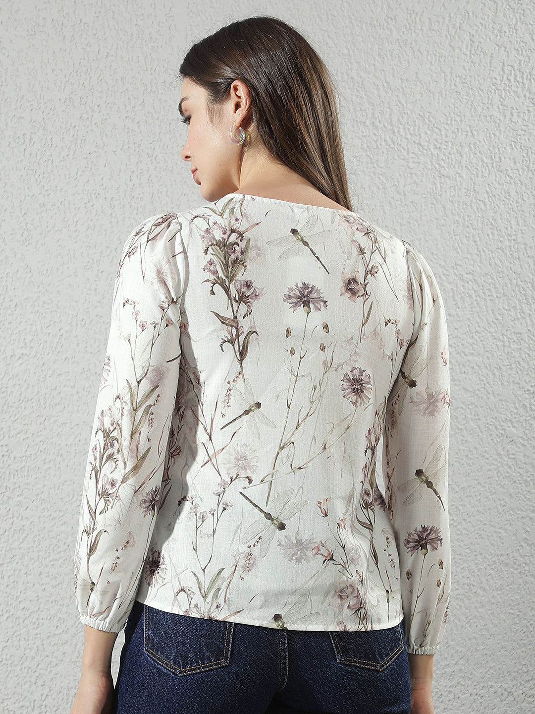 Multi-Color Floral Print V-Neck Top