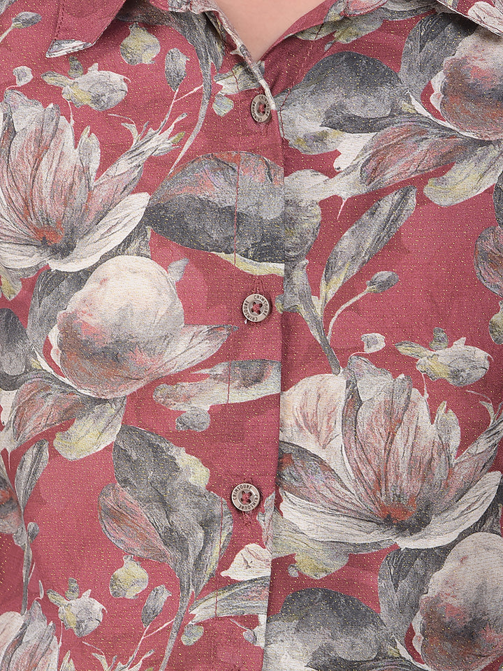 Maroon Floral Print Modal Shirt