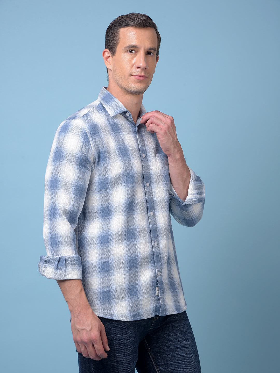 Blue Checked 100% Cotton Shirt