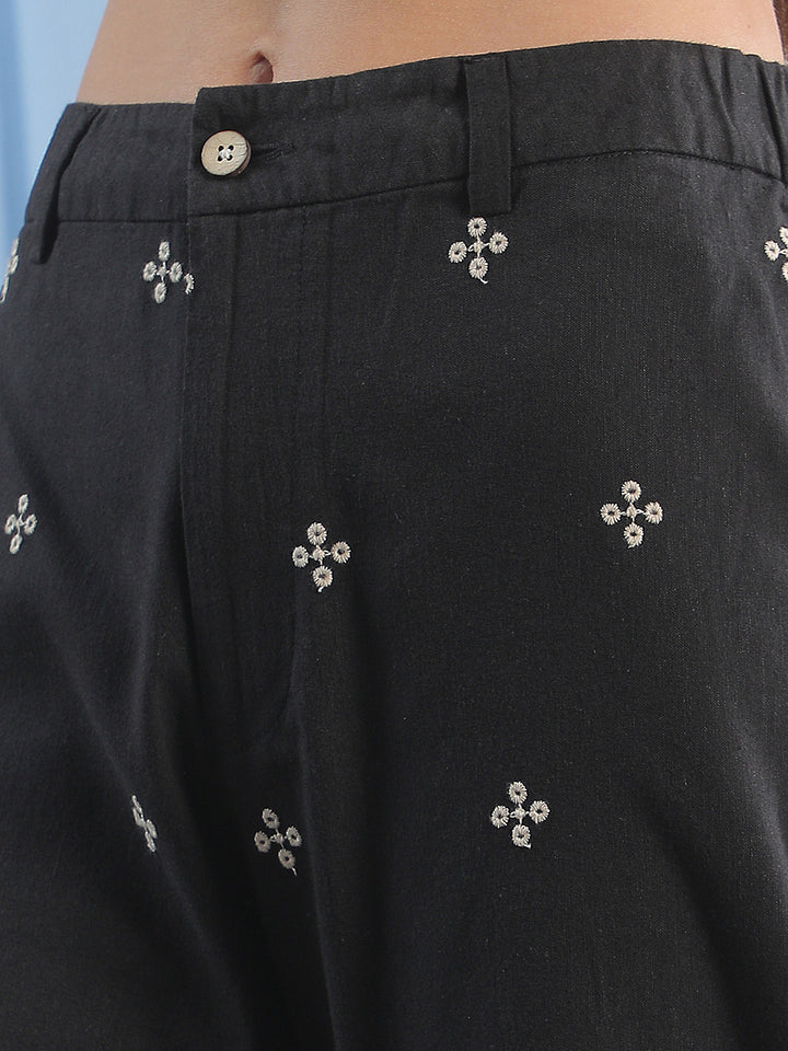 Off White Embroidered Casual Trousers