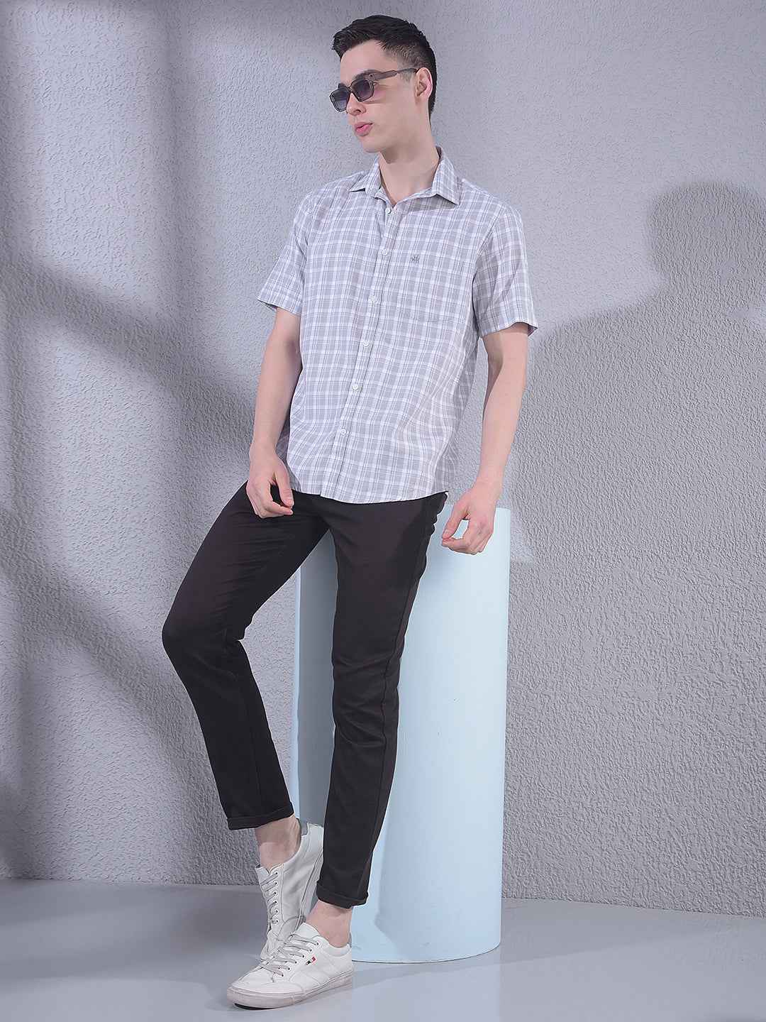 Grey 100% Cotton Checked Shirt