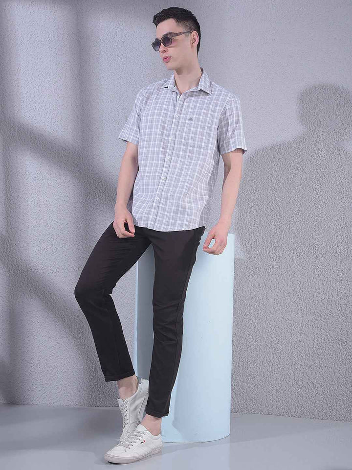 Grey 100% Cotton Checked Shirt