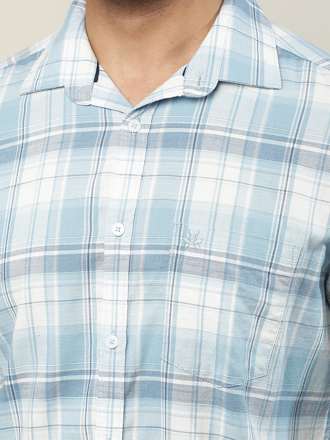 Pastel Blue 100% Cotton Checked Shirt