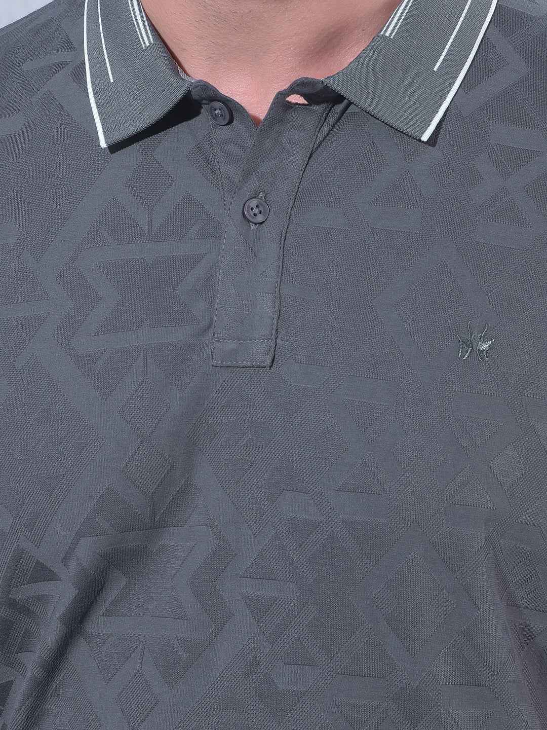 Grey Jacquard Polo Neck T-Shirt