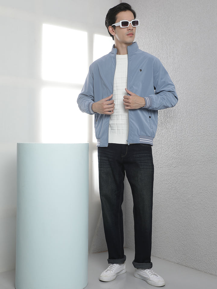 Structured Ocean Blue Puffer Jacket