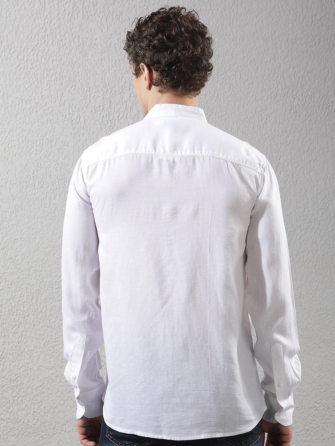 White Linen Mandarin Neck Shirt