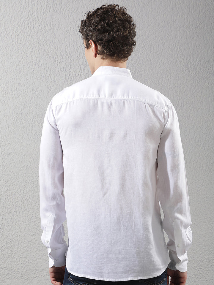 White Linen Mandarin Neck Shirt
