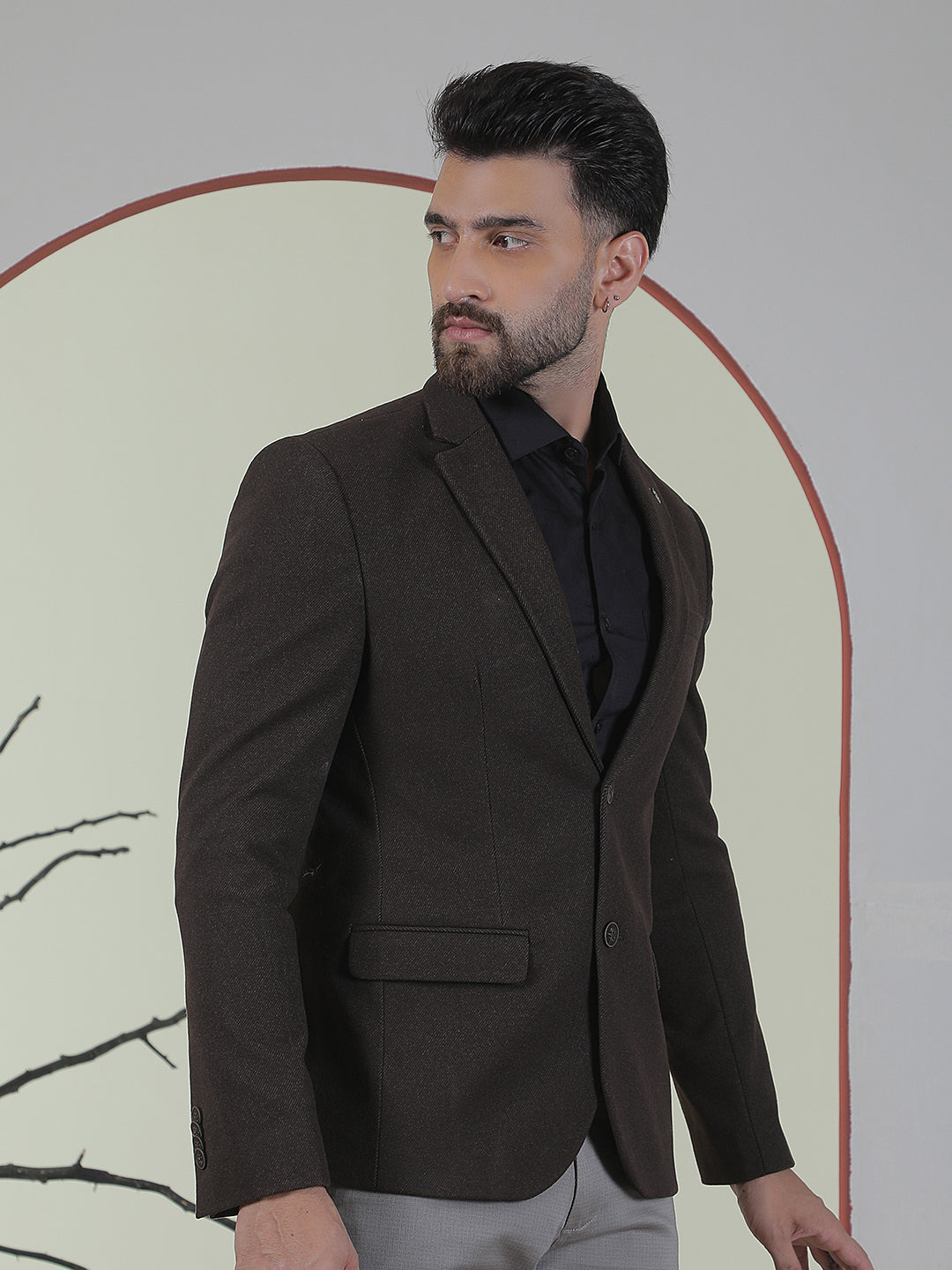 Brown Single Breasted Notch Lapel Blazer