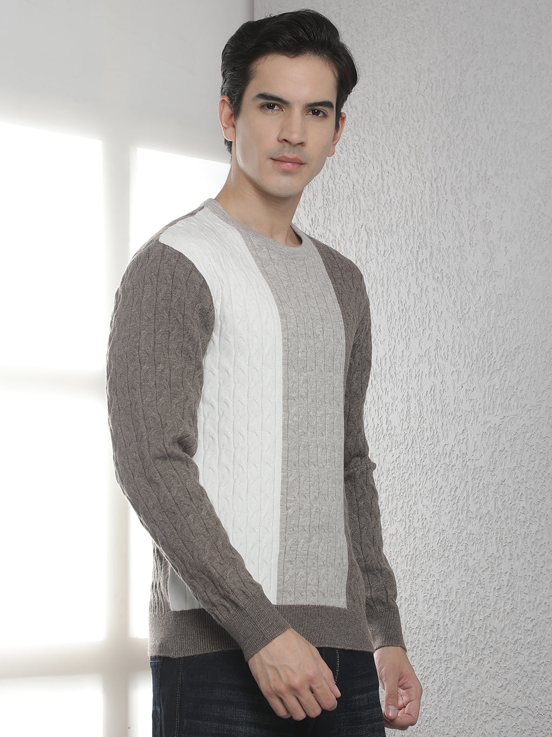 Brown Jacquard Acrylic Sweater