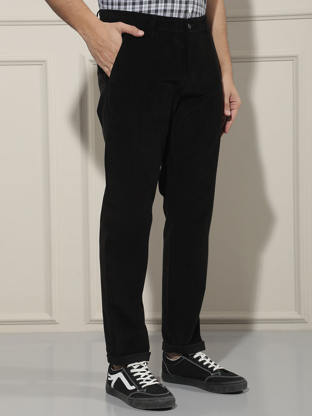 Luxe Obsidian Black Corduroy Trousers