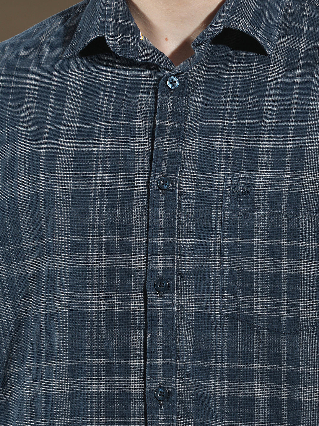 Blue Checked 100% Cotton Corduroy Shirt