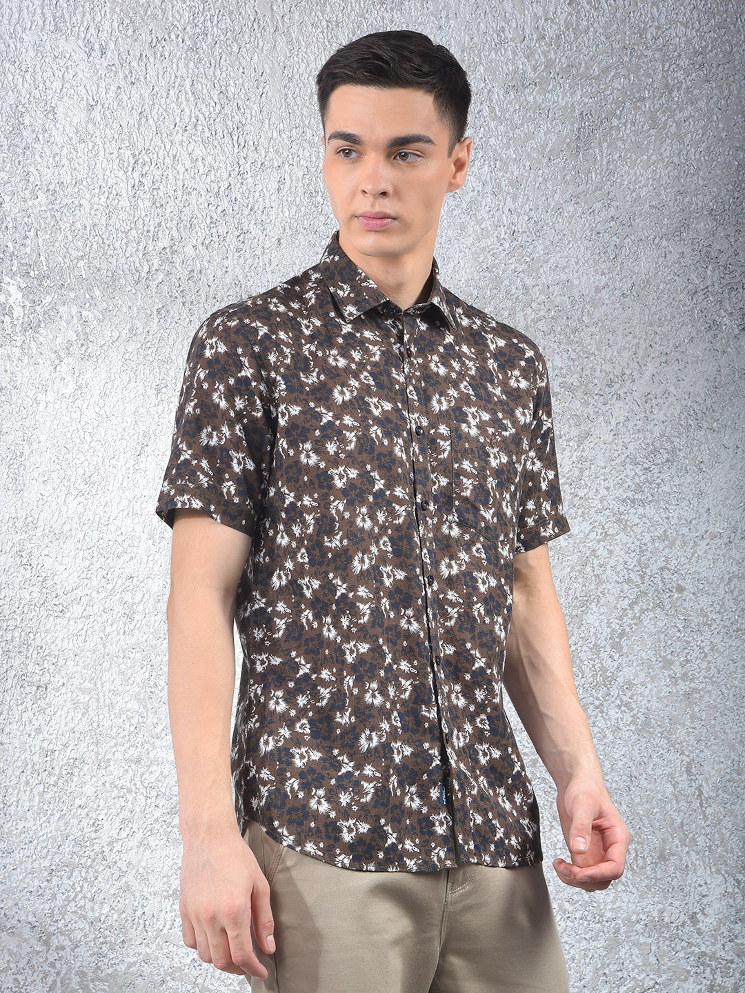 Brown Floral Shirt-Men Shirts-Crimsoune Club