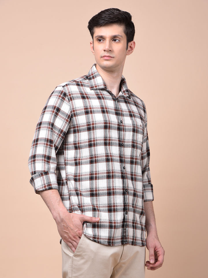 Brown Checked 100% Cotton Shirt