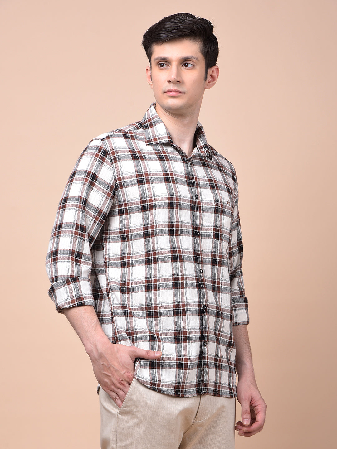Brown Checked 100% Cotton Shirt