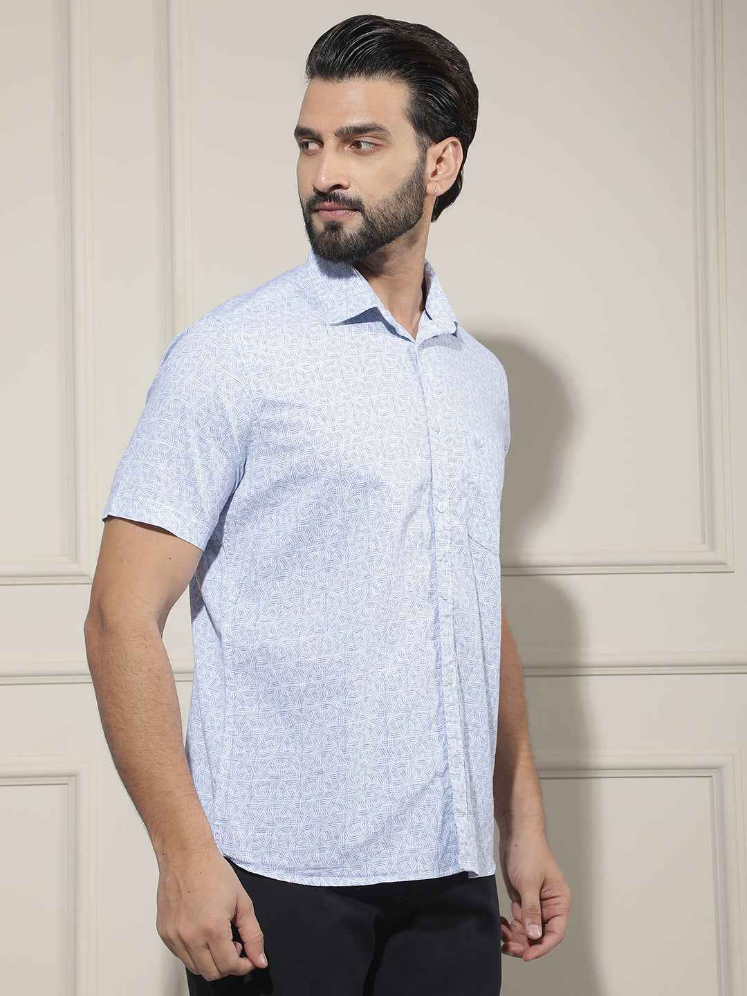 Sky Blue Geometric Printed Shirt