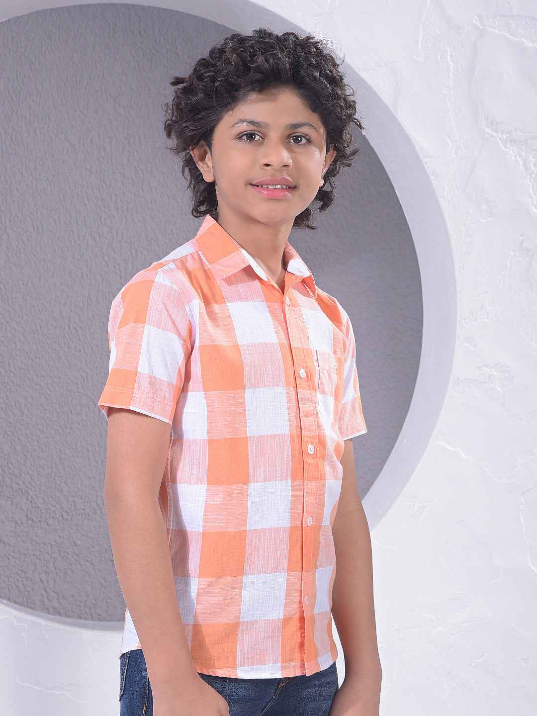 Orange Checked 100% Cotton Shirt