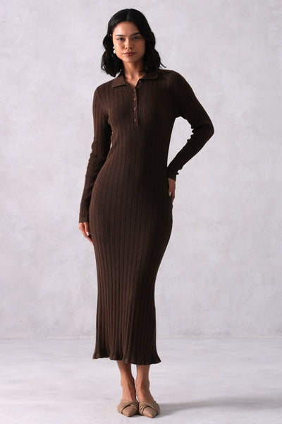 Brown Vertical Stripes Winter Bodycon Dress