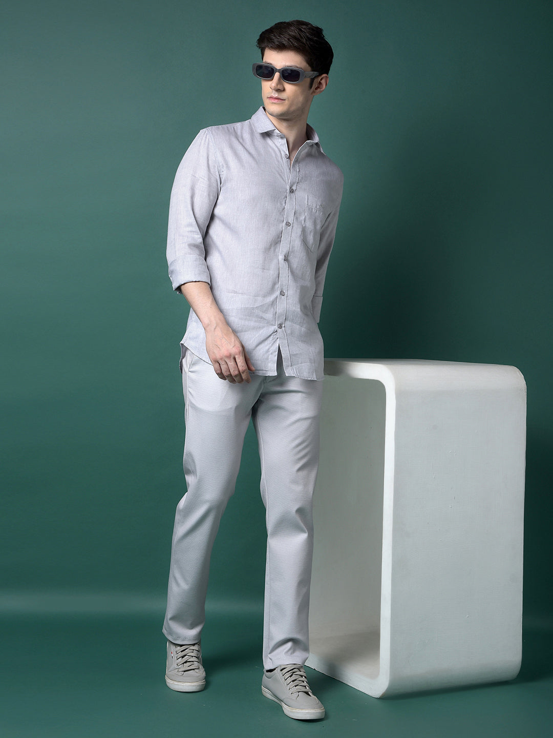 Grey Linen Shirt-Men Shirts-Crimsoune Club