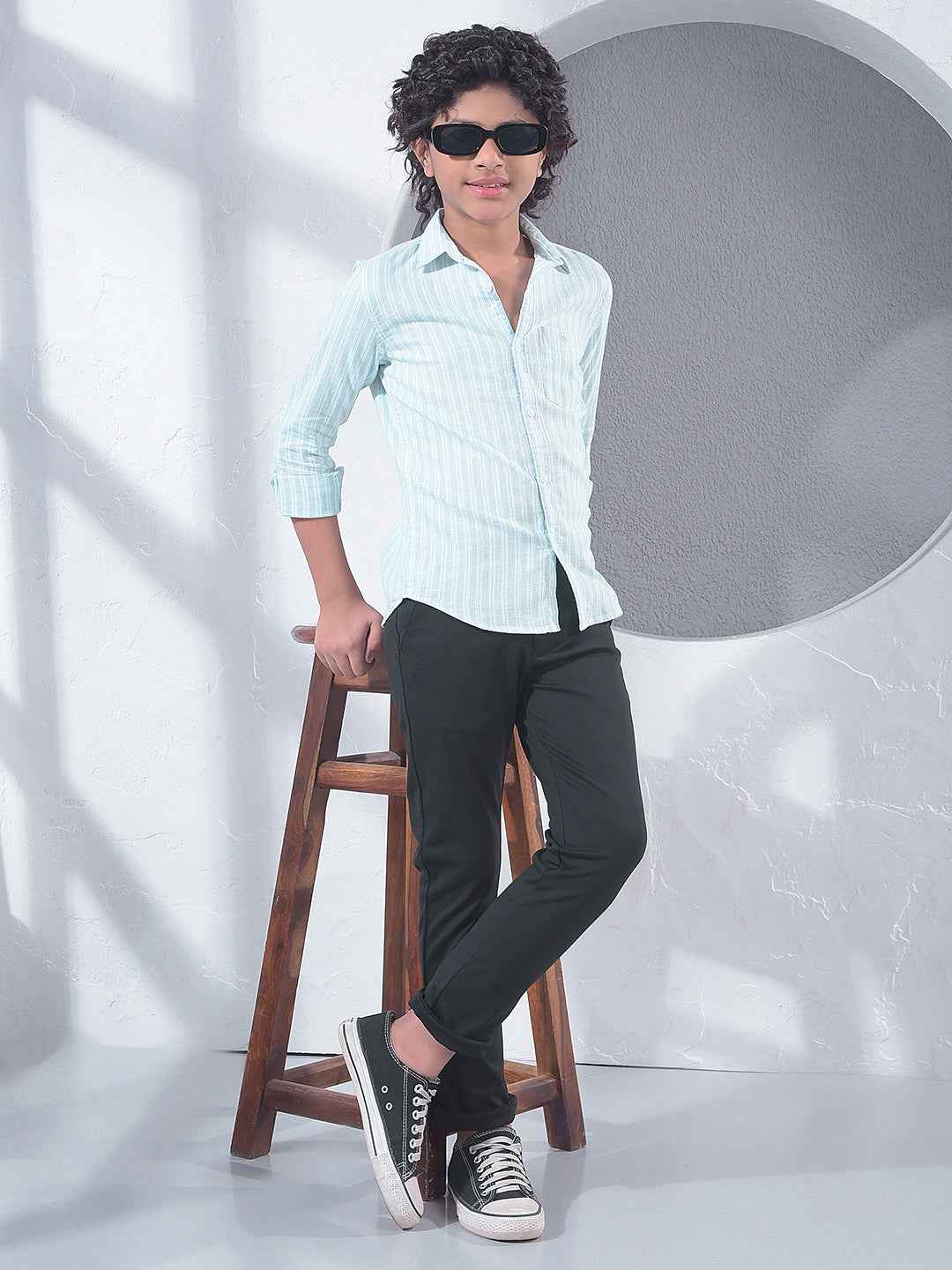 Green Vertical Stripes 100% Cotton Shirt